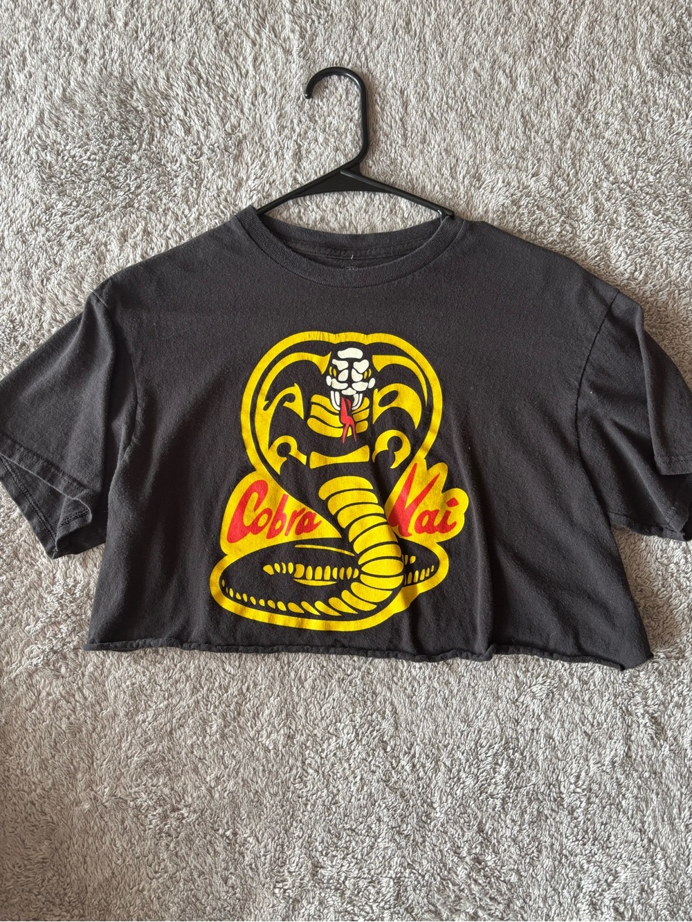 Cropped Graphic Tee with Yellow Cobra Motif